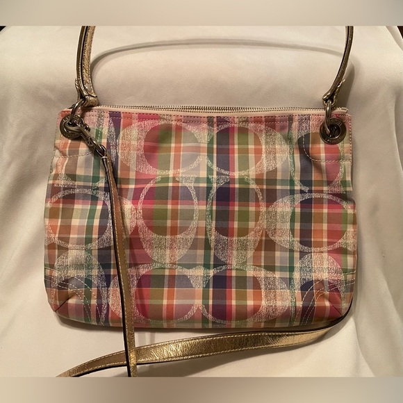 💜HP💜 Retired NWOT Coach Poppy Madras Plaid Sequined Pink Colorful Plaid Metallic - Picture 16 of 17